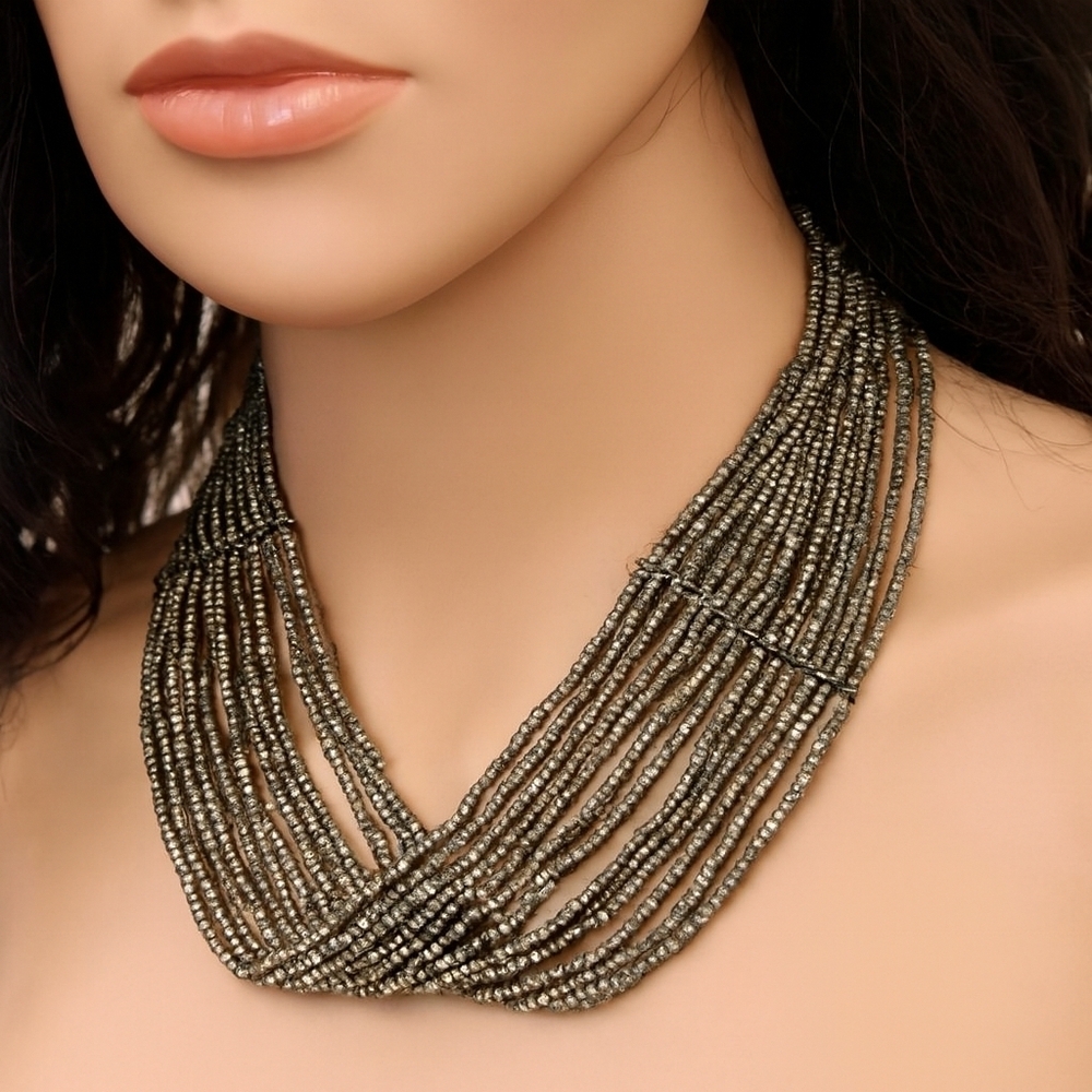 BALLET, Multi Strand Dark Silver Seed beads Necklace